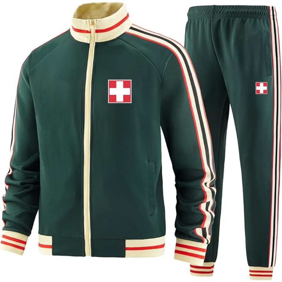 Men's  Switzerland National Football Soccer Team  Tracksuit with Bold Striped Accents and Zippered Front